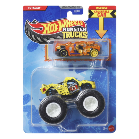 Avioane si Elicoptere jucărie - HOT WHEELS MONSTER TRUCK SI MASINUTA METALICA TOTALED GALBEN
