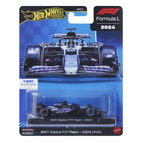 Jocuri si articole copii - HOT WHEELS PREMIUM REAL RIDERS FORMULA 1 2024 MASINUTA METALICA BWT ALPINE F1 TEAM A524 NUMARUL 10 SCARA 1 LA 64