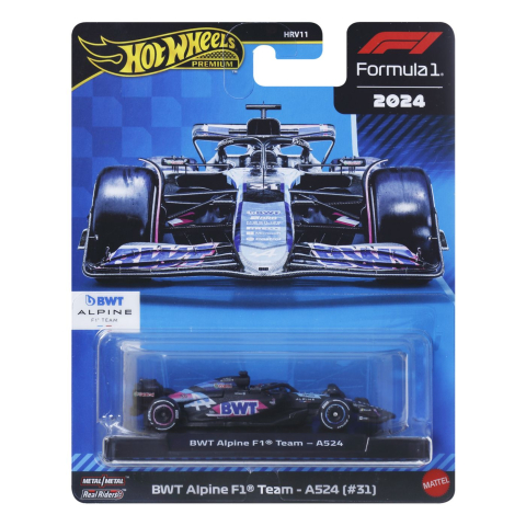 Jocuri si articole copii - HOT WHEELS PREMIUM REAL RIDERS FORMULA 1 2024 MASINUTA METALICA BWT ALPINE F1 TEAM A524 NUMARUL 31 SCARA 1 LA 64