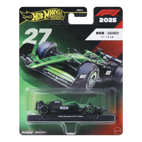 HOT WHEELS PREMIUM REAL RIDERS FORMULA 1 2024 MASINUTA METALICA KICK SAUBER F1 TEAM NUMARUL 27 SCARA 1 LA 64 [0]