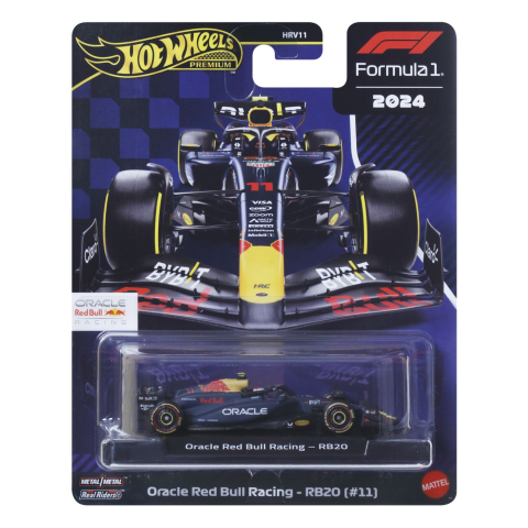 Jocuri si articole copii - HOT WHEELS PREMIUM REAL RIDERS FORMULA 1 2024 MASINUTA METALICA ORACLE RED BULL RACING RB20 NUMARUL 11 SCARA 1 LA 64