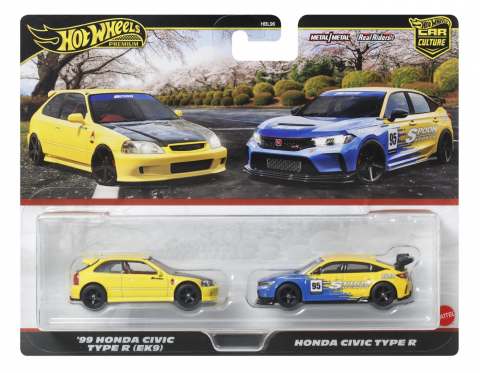 Jocuri si articole copii - HOT WHEELS PREMIUM SET 2 MASINUTE METALICE HONDA CIVIC 99 TIP R EK9 SI HONDA CIVIC TIP R SCARA 1:64