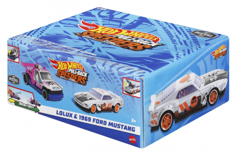 HOT WHEELS SET 2 MASINUTE METALICE PULL BACK LOLUX SI 1969 FORD MUSTANG 1:43 [1]