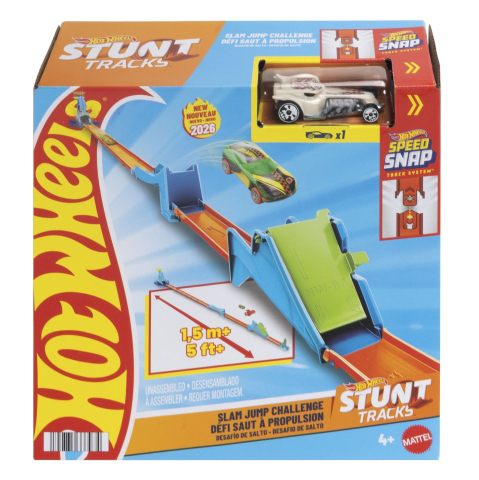 Avioane si Elicoptere jucărie - HOT WHEELS STUNT TRACKS PISTA CASCADORII SARITURA CU PROPULSIE CU MASINUTA INCLUSA