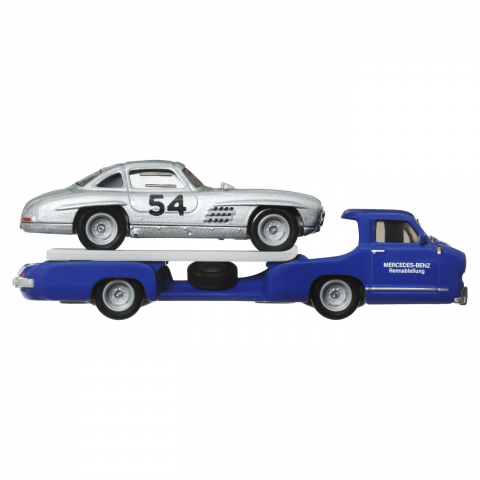 HOT WHEELS TRANSPORTATOR  MERCEDES-BENZ 55 BLAUES WUNDER CU MASINUTA MERCEDES-BENZ 300 SL SCARA 1:64 [3]