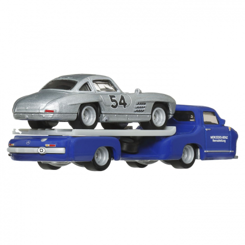 HOT WHEELS TRANSPORTATOR  MERCEDES-BENZ 55 BLAUES WUNDER CU MASINUTA MERCEDES-BENZ 300 SL SCARA 1:64 [2]