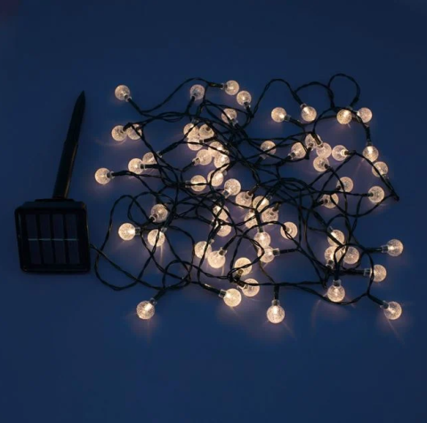 Felinare, stalpi si lampi solare - Instalatie lumini 60 LED alb cald Crystal, senzor lumina, 2 functii, 5.9 m
