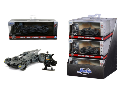Jocuri si articole copii - JADA DC JUSTICE LEAGUE SET FIGURINA BATMAN SI MASINUTA METALICA BATMOBILE SCARA 1 LA 32