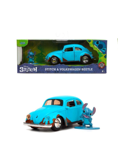 Jocuri si articole copii - JADA DISNEY STITCH SET FIGURINA STITCH SI MASINUTA METALICA VOLKSWAGEN BEETLE SCARA 1 LA 32