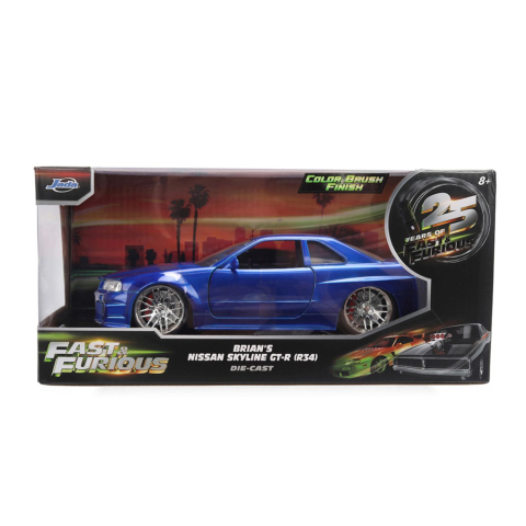 Vehicule și mașinuțe - JADA FAST AND FURIOUS MASINUTA METALICA BRIANS NISSAN SKYLINE GT R R34 SCARA 1 LA 24