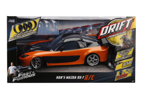 Vehicule și mașinuțe - JADA FAST AND FURIOUS MASINUTA RC CU TELECOMANDA HANS MAZDA RX 7 SCARA 1 LA 10