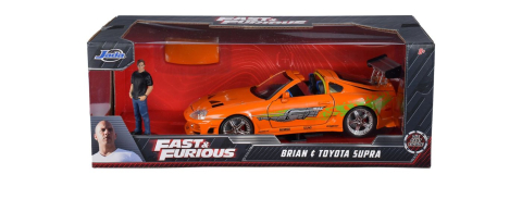 Vehicule și mașinuțe - JADA FAST AND FURIOUS SET FIGURINA BRIAN SI MASINUTA METALICA TOYOTA SUPRA 1 LA 24