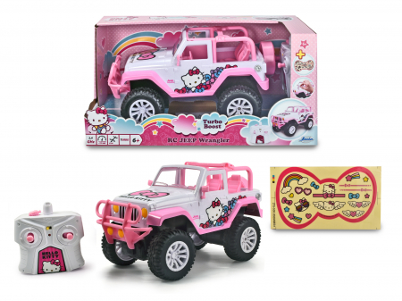 Masinute si vehicule cu telecomanda - Jada Hello Kitty Masinuta Cu Telecomanda Jeep Wrangler Scara 1:16