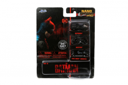 Masinute, Motociclete, Elicoptere, Avioane & Trenulete - Jada Set 3 Vehicule Nano Batman 4cm 