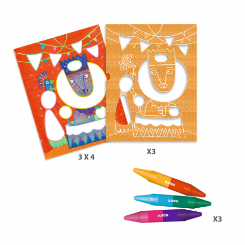 Joc creativ de desenat cu 12 planse ilustrate si 3 creioane cerate varf dublu,+18 luni [1]