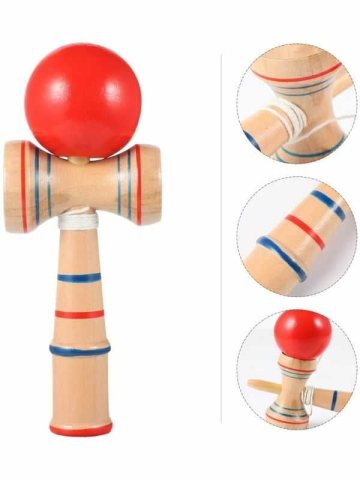 Joc de Indemanare Kendama din lemn cu bila colorata rosu,16x6.5 cm [1]