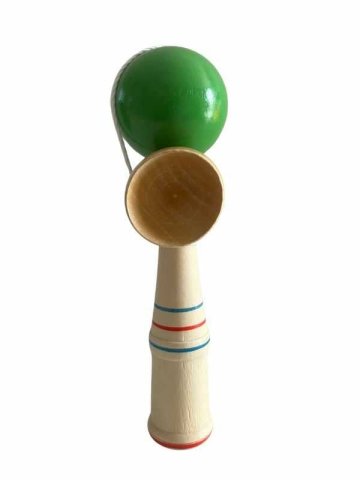 Joc de Indemanare Kendama din lemn cu bila colorata verde,16x6.5 cm [2]