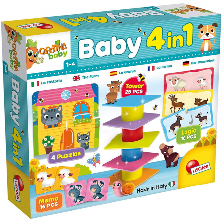 Jucarii de sortat si motricitate - Joc de logica 4 in 1 - Animalute jucause
