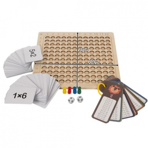 Joc din lemn Tabla inmultirii cu 4 pioni, 2 zaruri si carduri cu exercitii, 27x27 cm,+8 ani [2]