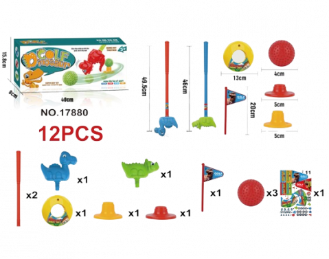 Jocuri in aer liber - Joc golf cu dinozauri pentru copiii,plastic,12 piese