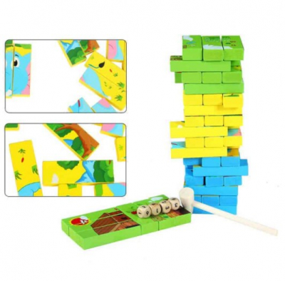Joc interactiv 2 in 1 Jenga Turnul Instabil si Puzzle - 54 piese [1]