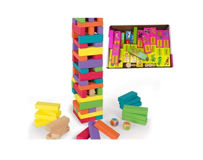 Jocuri si Jucarii Educative - Joc interactiv din lemn Cartoon Jenga