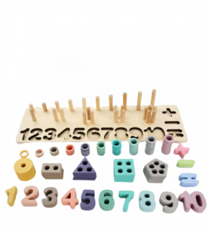 Puzzle - Joc educativ 3 in 1 logaritmic cu sortator forme geometrice si cifre