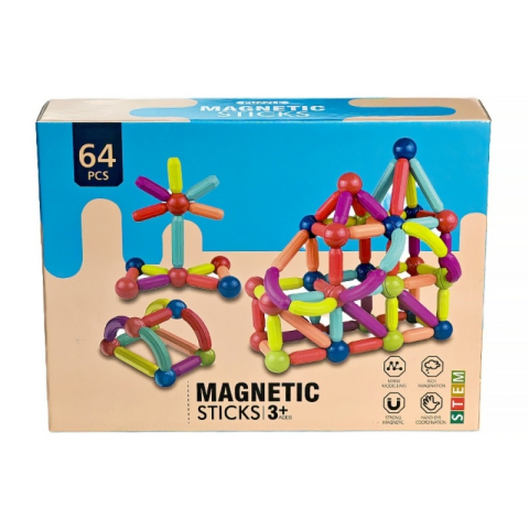 Joc magnetic de constructie STEM Magnetic Sticks, 64 piese, 3 ani+ [1]