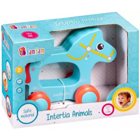 Jucarii de sortat si motricitate - Jucarie de tras pentru bebelusi calut cu roti, plastic, 18 luni+, 17x15x6 cm