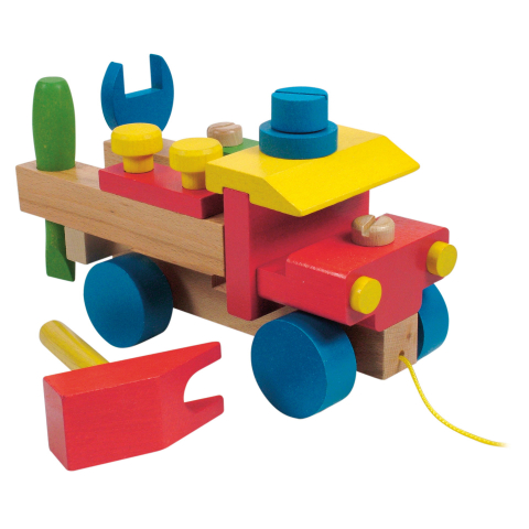 Jucarii Bebelusi - Jucărie din lemn – Camion de asamblat, 17 piese educative