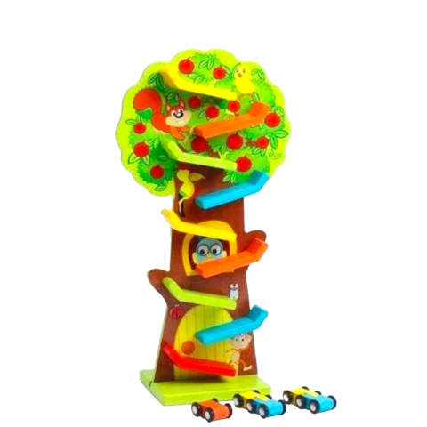 Jocuri si articole copii - Jucărie din lemn Circuit Copăcelul Vesel cu 9 piste, 35 cm