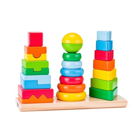Jucarii Bebelusi - Jucărie din lemn de stivuit – Forme geometrice, turnuri educative