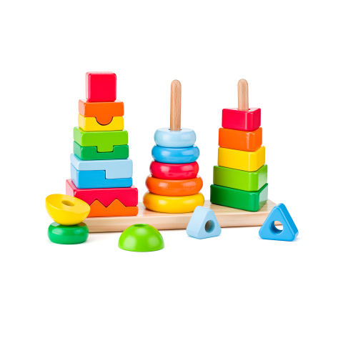 Jucărie din lemn de stivuit – Forme geometrice, turnuri educative [1]