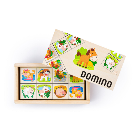 Jocuri educative - Jucărie din lemn – Domino animale de la fermă, 28 piese
