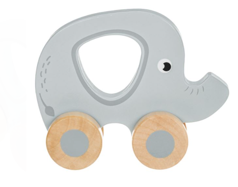 Jucarie din lemn elefant cu 4 roti, 10x12x4 cm, +6 luni [0]