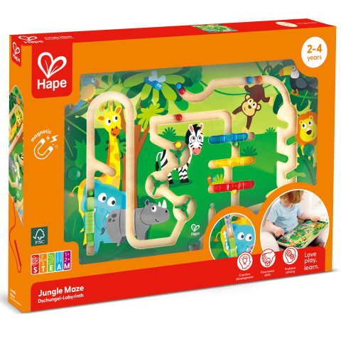 Jucarii Bebelusi - Jucărie din lemn labirint magnetic Jungla – joc educativ cu animale