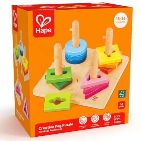 Jucarii Bebelusi - Jucărie din lemn – Puzzle creativ cu forme și culori