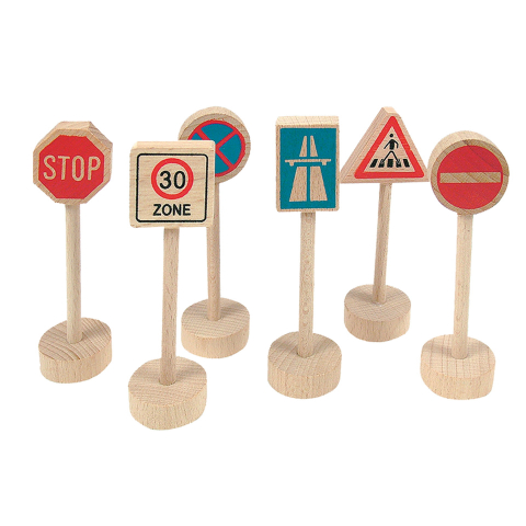 Jucarii 3-4 ani - Jucărie din lemn – Semne de trafic (6 piese), accesorii educative