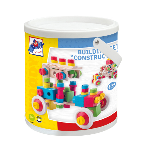 Jucarii Bebelusi - Jucărie din lemn – Set de construcție la găleată (144 piese)