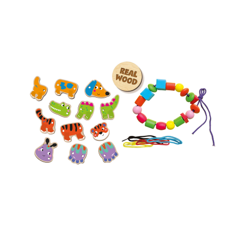 Jucărie din lemn – Set de înșirat animale și mărgele (30 piese) [1]
