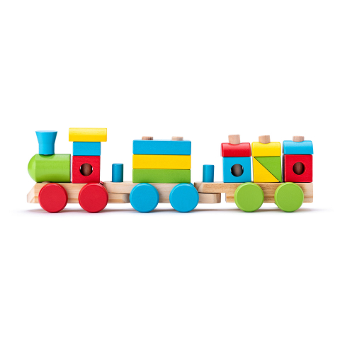 Trenulețe copii - Jucărie din lemn – Tren cu cuburi de stivuit, 18 piese