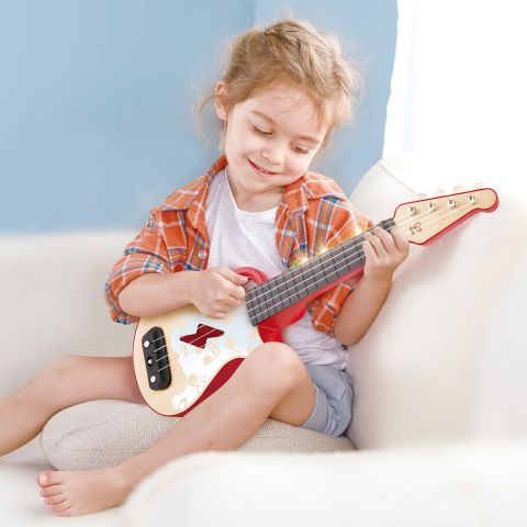 Jucărie din lemn – Ukulele roșu cu lumini, pentru copii (învață să cânți) [3]