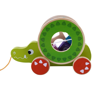 Jucarie interactiva din lemn de tras cu snur in forma de crocodil [1]