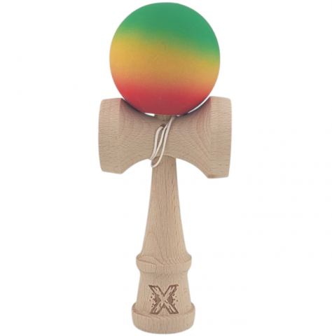 Jocuri si articole copii - Jucărie Kendama X Originală Profesională Flippy, din lemn, Rubber Grip, 18 cm, gradient galben/verde/rosu