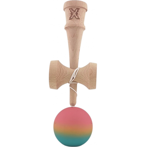 Jucărie Kendama X Originală Profesională Flippy, din lemn, Rubber Grip, 18 cm, gradient roz/galben/albastru [2]