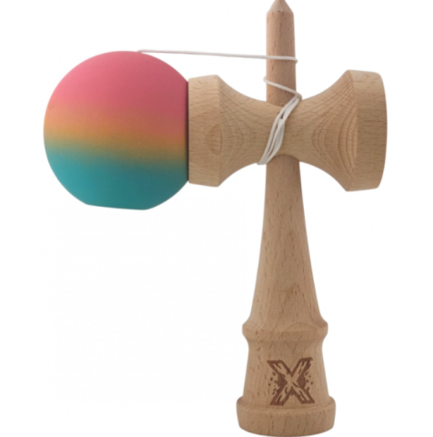Jucărie Kendama X Originală Profesională Flippy, din lemn, Rubber Grip, 18 cm, gradient roz/galben/albastru [1]