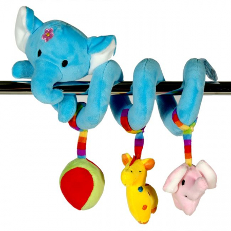 Jucarii pentru carucior si patut - Jucărie Spiralată pentru Patut sau Carucior - Elefant, Albastru, 27 cm