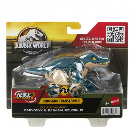Jocuri si articole copii - Jurassic World - Fierce Changers Double Danger Dinozaur Transformabil Baryonyx și Parasaurolophus