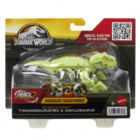Animale si seturi cu animale - Jurassic World - Fierce Changers Double Danger Dinozaur Transformabil Tyrannosaurus Rex și Ankylosaurus Verde 