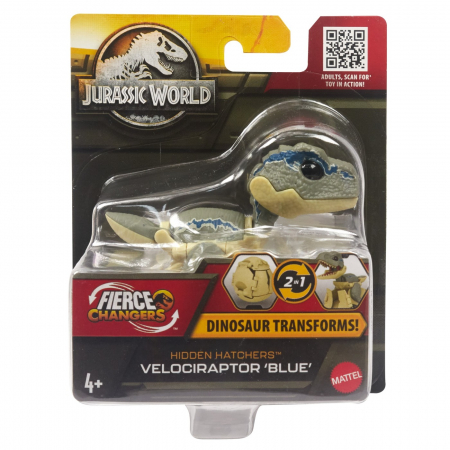 Jocuri si articole copii - Jurassic World - Fierce Changers Hidden Hatchers Dinozaur Transformabil Velociraptor Blue 